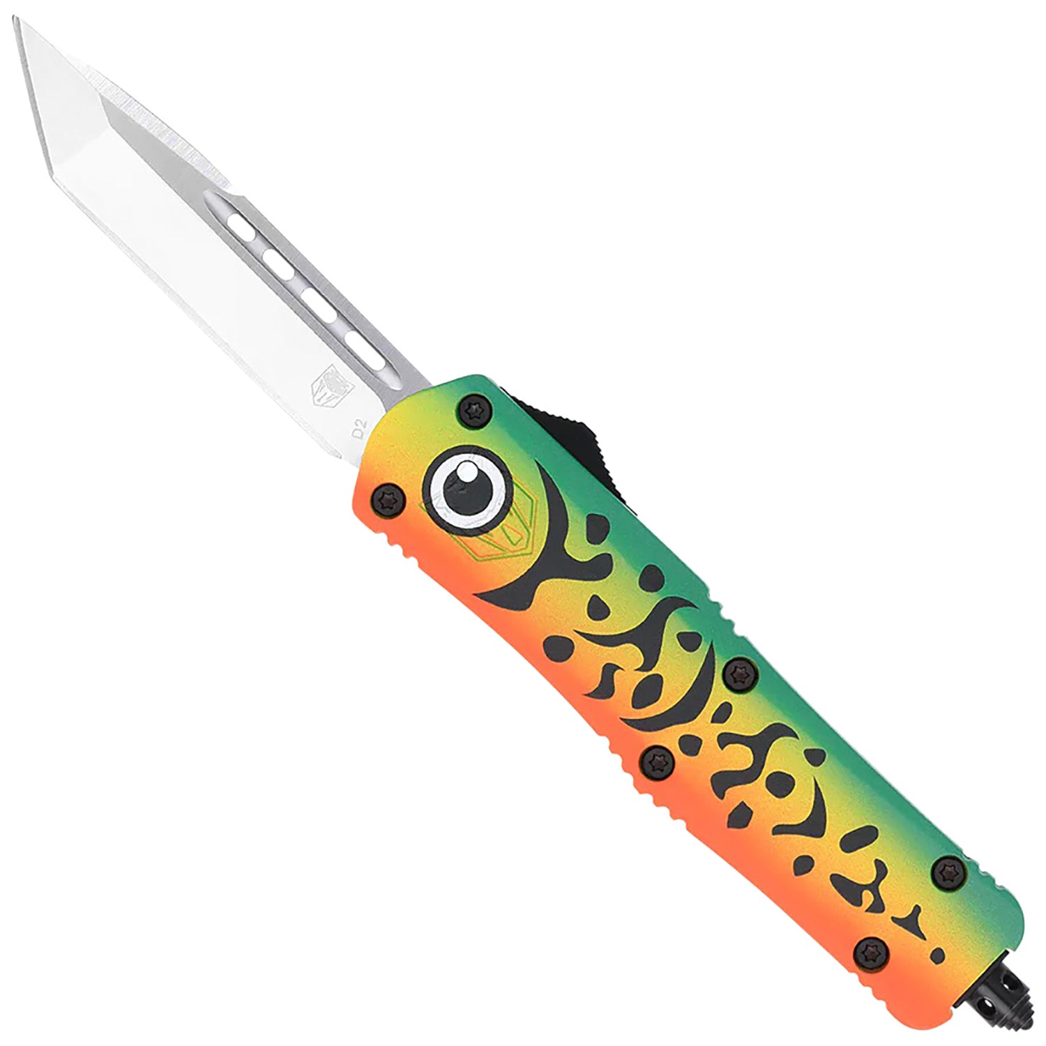 CobraTec MFLGNFS3TNS Fishing Lure Medium 3" OTF Tanto Satin D2 Blade Green Cerakoted Handle w/ Glass Breaker