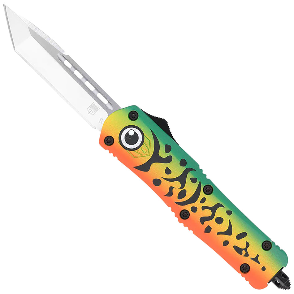 CobraTec MFLGNFS3TNS Fishing Lure Medium 3" OTF Tanto Satin D2 Blade Green Cerakoted Handle w/ Glass Breaker