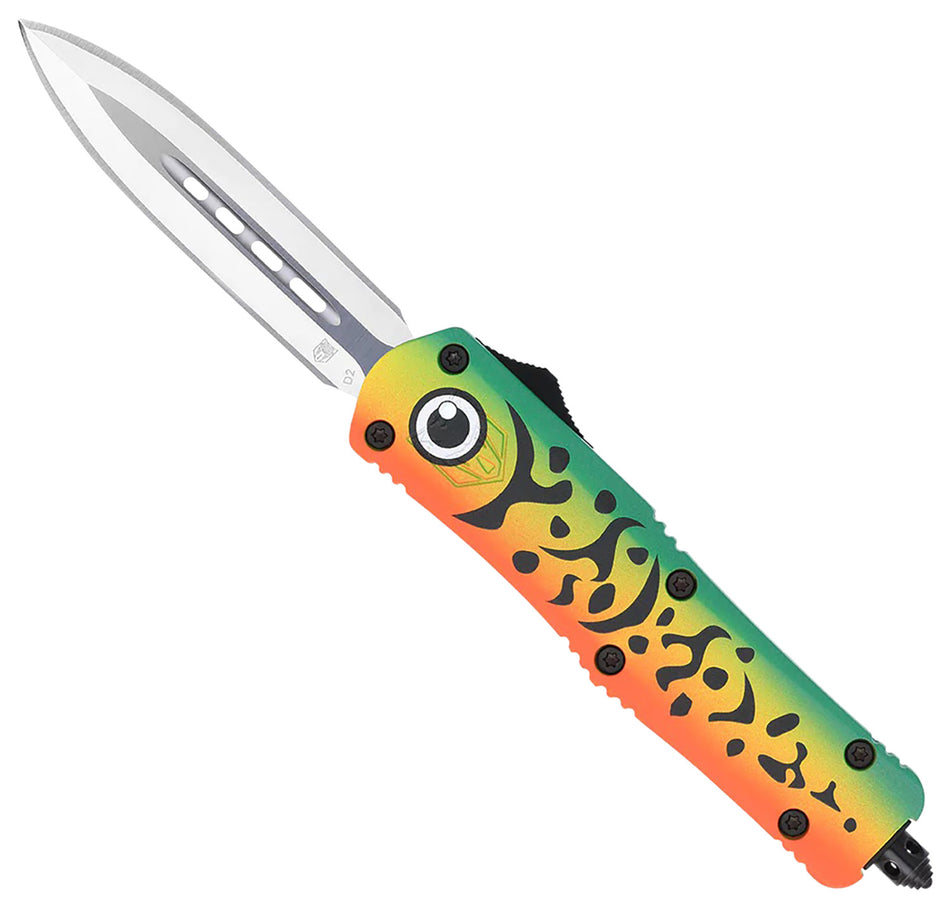 CobraTec MFLGNFS3DAGNS Fishing Lure Medium 3" OTF Dagger Satin D2 Blade Green Cerakoted Handle w/ Glass Breaker
