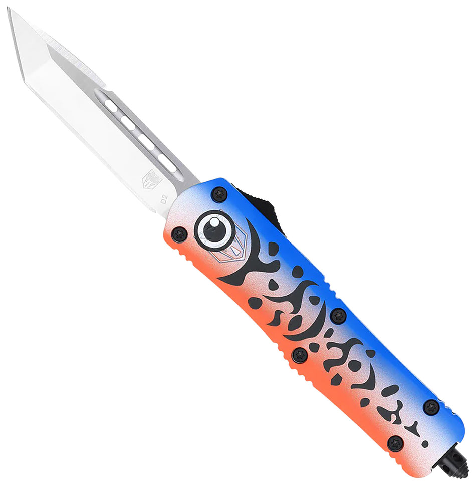 CobraTec MFLBLUFS3TNS Blue Fishing Lure Medium 3" OTF Tanto Satin D2 Blade Blue Cerakoted Handle w/ Glass Breaker