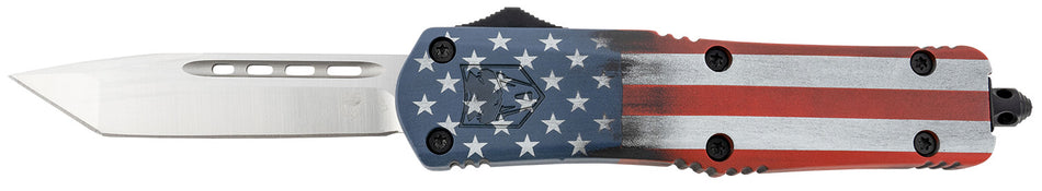 CobraTec MCUSAFS3TNS American Flag Medium 3" OTF Tanto Satin D2 Blade US Flag Cerakoted Handle w/ Glass Breaker