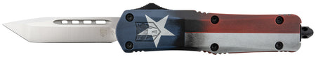 CobraTec MCTXFS3TNS Texas Flag Medium 3" OTF Tanto Satin D2 Blade Texas Flag Cerakoted Handle w/ Glass Breaker