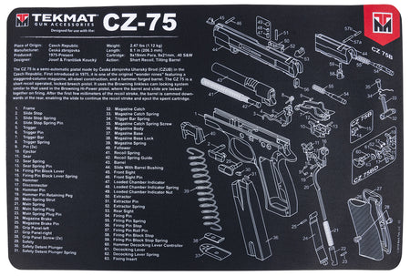 TekMat TEKR17CZ75 CZ-75 Cleaning Mat 11x17 Inch Rubber with Parts Diagram