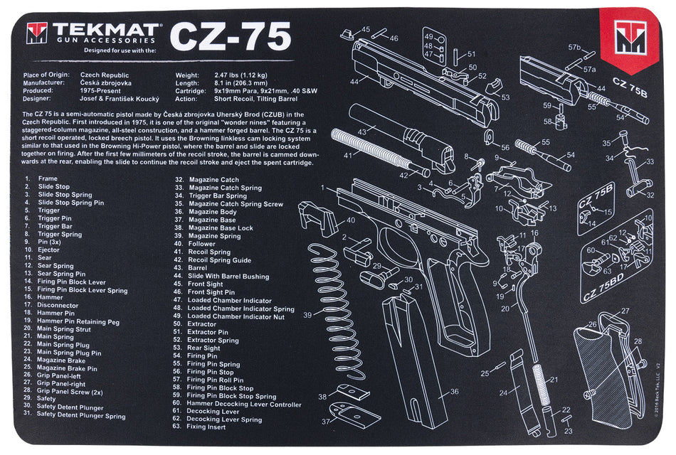 TekMat TEKR17CZ75 CZ-75 Cleaning Mat 11x17 Inch Rubber with Parts Diagram