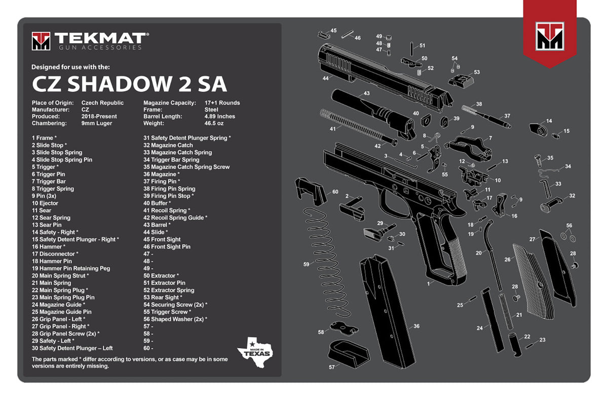 TekMat TEKR17CZSHDW2 CZ Shadow 2 SA Cleaning Mat 11x17 Inch Rubber with Parts Diagram