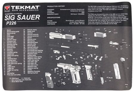 TekMat TEKR17SIGP226 Sig P226 Cleaning Mat 11x17 Inch Rubber with Parts Diagram