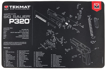 TekMat TEKR17SIGP320 Sig P320 Cleaning Mat 11x17 Inch Rubber with Parts Diagram