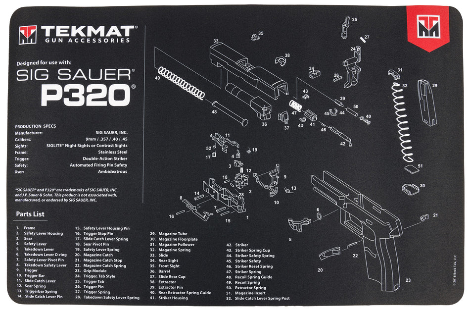 TekMat TEKR17SIGP320 Sig P320 Cleaning Mat 11x17 Inch Rubber with Parts Diagram