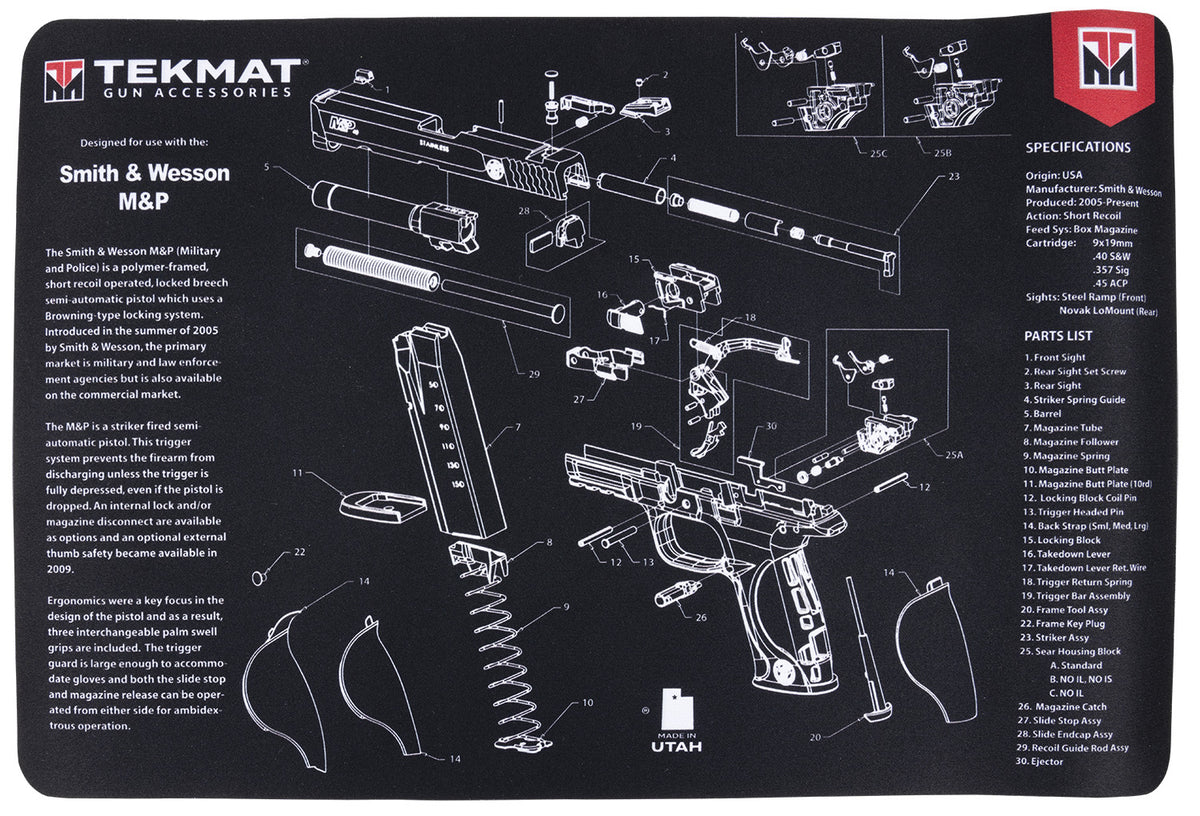 TekMat TEKR17SWMP Smith & Wesson M&P Cleaning Mat 11"x17" Black/Gray Rubber