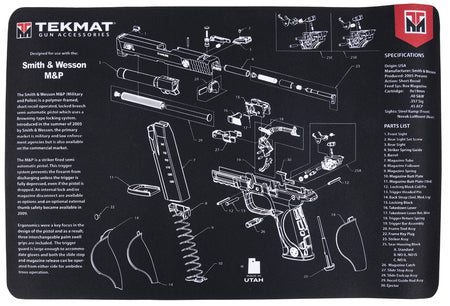 TekMat TEKR17SWMP Smith & Wesson M&P Cleaning Mat 11"x17" Black/Gray Rubber