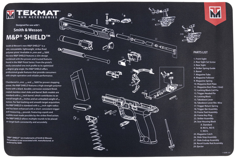 TekMat TEKR17SWMPSHIELD S&W M&P Shield Cleaning and Maintenance Mat 11"x17"