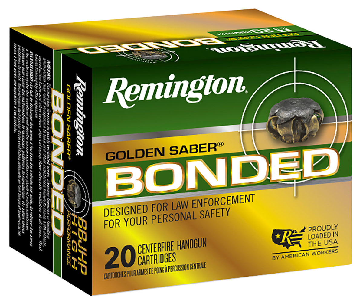 Remington 10mm Auto R21368 Golden Saber Bonded Bonded Brass Jacketed Hollow Point 180 Grain