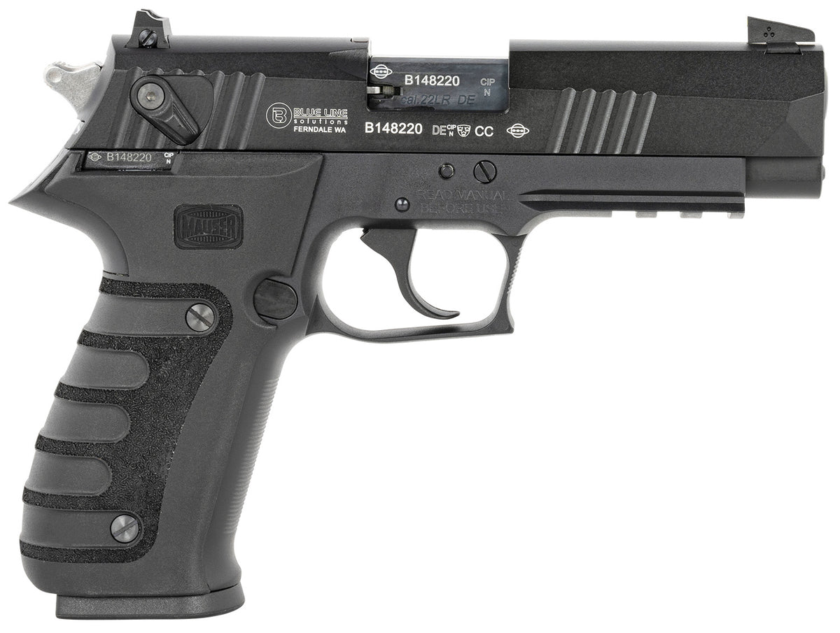 Mauser Rimfire 4010101 M20 22 LR 10+1 4" Black Steel Barrel, Black Serrated Slide, Black Aluminum Frame w/Picatinny Rail, Black Molded Grip, Ambidextrous