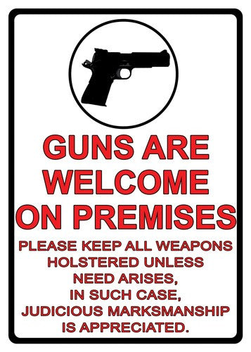 Rivers Edge 12x17 Embossed Tin Sign Guns Are Welcome