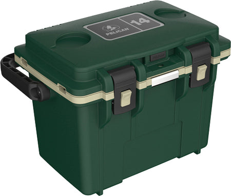 Pelican 14Qt Cooler Hunter Green Tan with Dry Storage