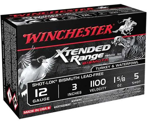 Winchester 12 Gauge Shotgun Shells XTENDED RANGE BISMUTH Shot-Lok Bismuth Hunting #5 1-5/8 oz 3 in