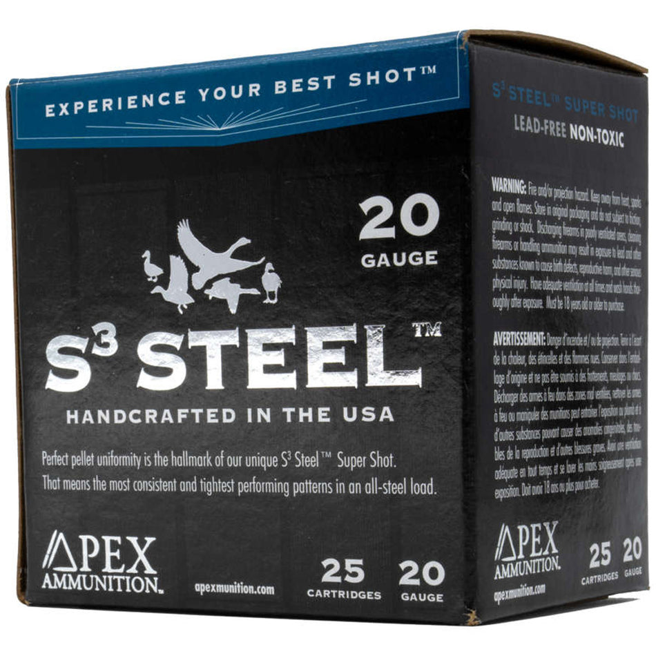 Apex 20 Gauge Shotgun Shells Waterfowl S3 Steel #4 1 oz 3 in