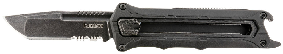Kershaw Interstellar 1195 OTF 2.70" Tanto Partially Serrated Blackwash 8Cr13MoV Blade, Glass-Filled Nylon Handle w/Bottle Opener & Pocket Clip