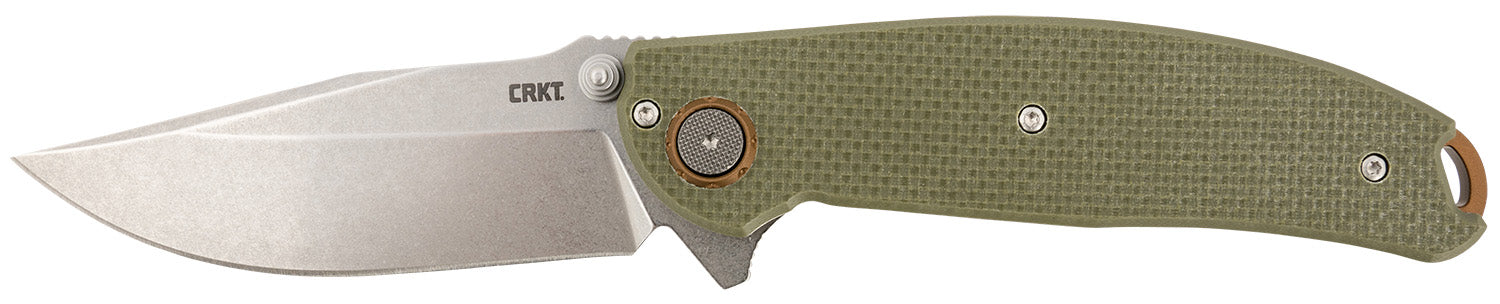 CRKT Butte Folding Knife 3.36" Stonewashed D2 Steel Blade OD Green G10 Handle Assisted Opening Includes Pocket Clip
