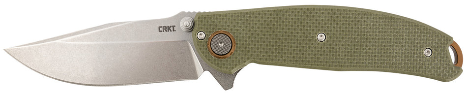 CRKT Butte Folding Knife 3.36" Stonewashed D2 Steel Blade OD Green G10 Handle Assisted Opening Includes Pocket Clip