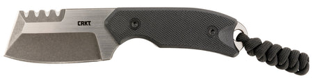 CRKT Razel Compact Fixed Blade Knife 2.32" Brushed Stonewashed D2 Steel Blade with Top Veff Serrations Black G10 Handle and Sheath