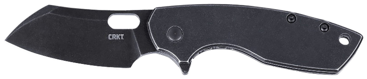 CRKT Pilar Large Folding EDC Knife 2.67" Black Stonewashed 8Cr13MoV Stainless Blade Black Stainless Steel Handle and Clip