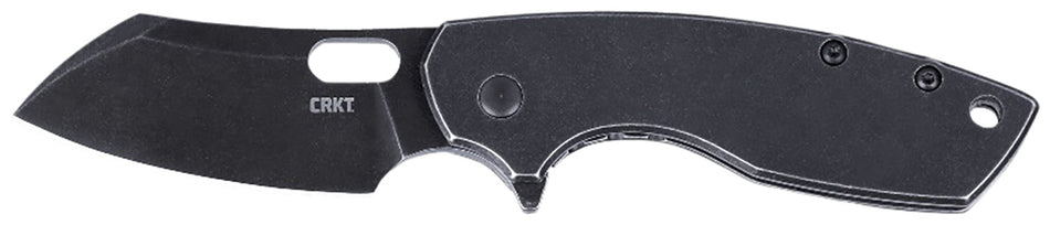 CRKT Pilar Large Folding EDC Knife 2.67" Black Stonewashed 8Cr13MoV Stainless Blade Black Stainless Steel Handle and Clip
