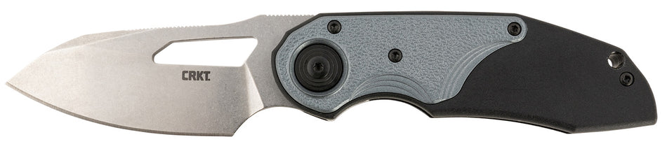CRKT Attaboy Folding Drop Point Knife 2.73" Stonewashed D2 Steel Blade Black Silver GRN Handle Deadbolt Lock and Pocket Clip