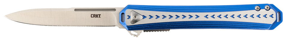 CRKT Stickler Folding EDC Knife 3.38" Satin Sandvik 12C27 Steel Blade Cobalt Blue Aluminum Handle Assisted Opening and Clip
