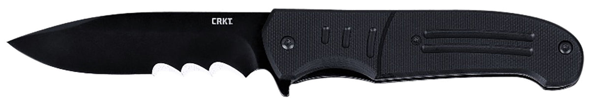 CRKT Ignitor Folding Knife 3.48" Drop Point Part Serrated Blade, Black Oxide Finish, G10 Handle with Pocket Clip