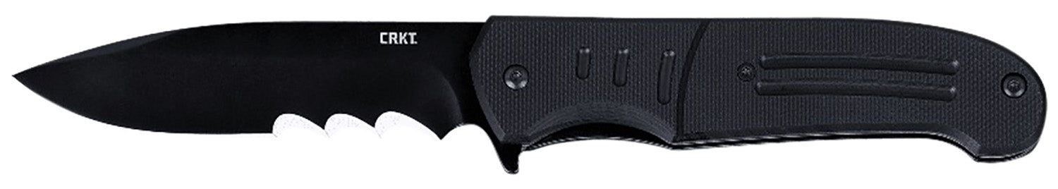 CRKT Ignitor Folding Knife 3.48" Drop Point Part Serrated Blade, Black Oxide Finish, G10 Handle with Pocket Clip