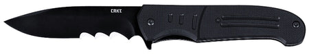 CRKT Ignitor Folding Knife 3.48" Drop Point Part Serrated Blade, Black Oxide Finish, G10 Handle with Pocket Clip
