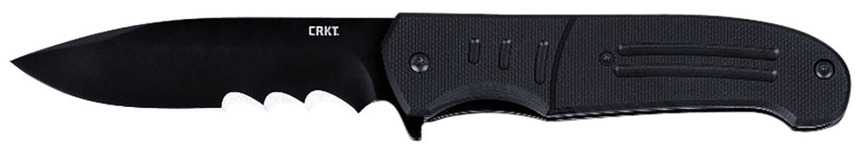 CRKT Ignitor Folding Knife 3.48" Drop Point Part Serrated Blade, Black Oxide Finish, G10 Handle with Pocket Clip