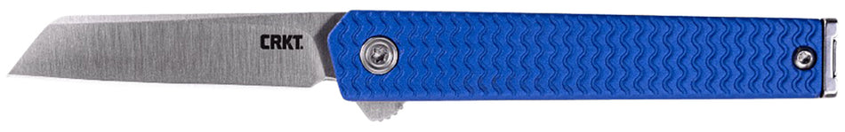 CRKT CEO Microflipper Folder 2.21" Sheepsfoot Plain Satin Sandvik 12C27 Blade, Blue Textured Aluminum Handle with Pocket Clip