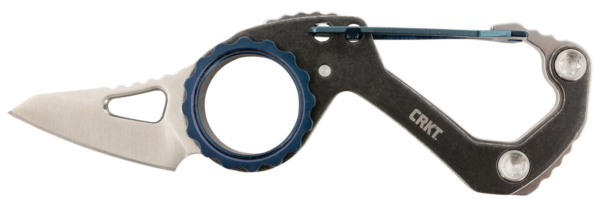CRKT Compano Ultra-Compact Folding Knife 1.44" Sheepsfoot Satin 8Cr13MoV Blade, Black Stonewashed SS Handle, Carabiner