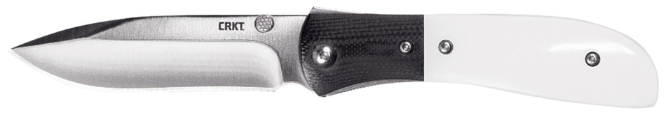CRKT M4-02M Folding Knife 3.25" Plain Satin 8Cr13MoV SS Blade, White Resin Fiber and Black G10 Bolster Handle