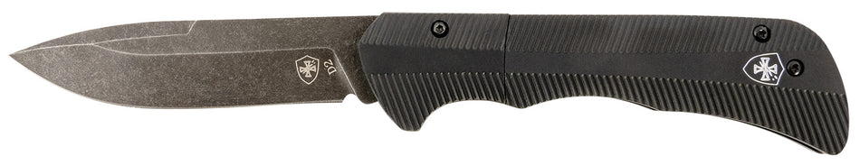 Templar Knife AAABK321 Auto Assist Folding Drop Point 3.50-Inch Stonewashed D2 Blade, 4.25" Black Oxide Aluminum Handle