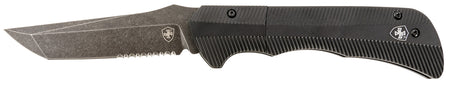 Templar Knife AAABK521 Auto Assist Folding Tanto 3.50-Inch Part Serrated Stonewashed D2 Blade, 4.25" Black Oxide Aluminum Handle