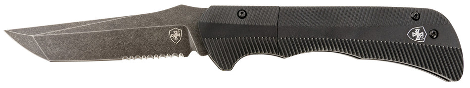 Templar Knife AAABK521 Auto Assist Folding Tanto 3.50-Inch Part Serrated Stonewashed D2 Blade, 4.25" Black Oxide Aluminum Handle