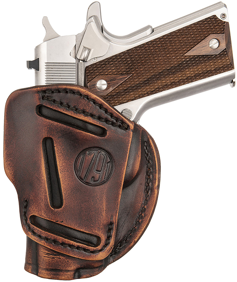 1791 Gunleather 3WH1VTGA 3-Way Concealment & Belt Holster Size 01 Vintage Leather Fits 1911 3-4" Ambidextrous Hand