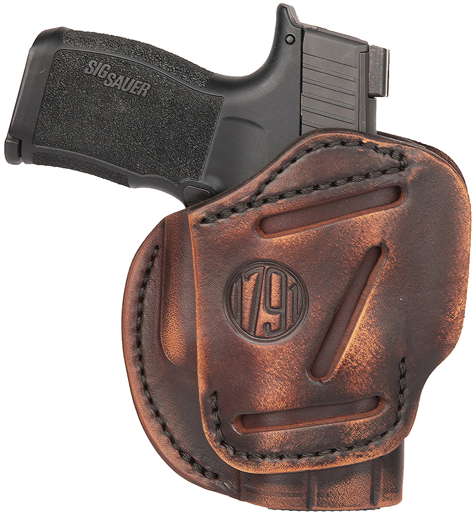 1791 Gunleather 3WH2VTGA 3-Way Concealment & Belt Holster Size 02 Vintage Leather Fits Glock 42/43/Ruger LCP Ambidextrous