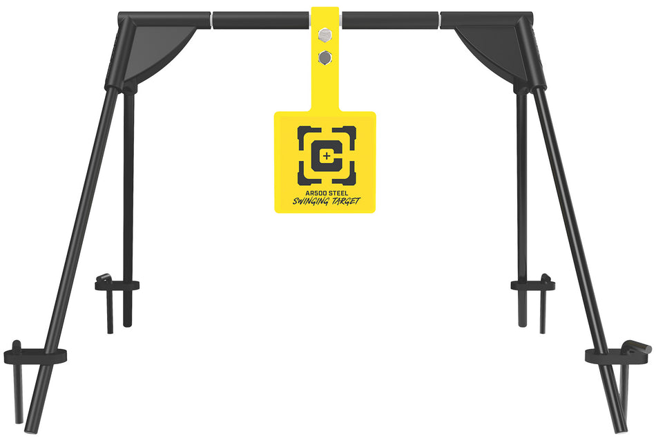 Caldwell AR500 Swinging Rifle Target Black and Yellow Steel 3/8-Inch Thick Includes Stakes
