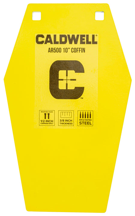 Caldwell AR500 Steel 10 Inch Coffin Shape Hanging Target Yellow Powder Coat