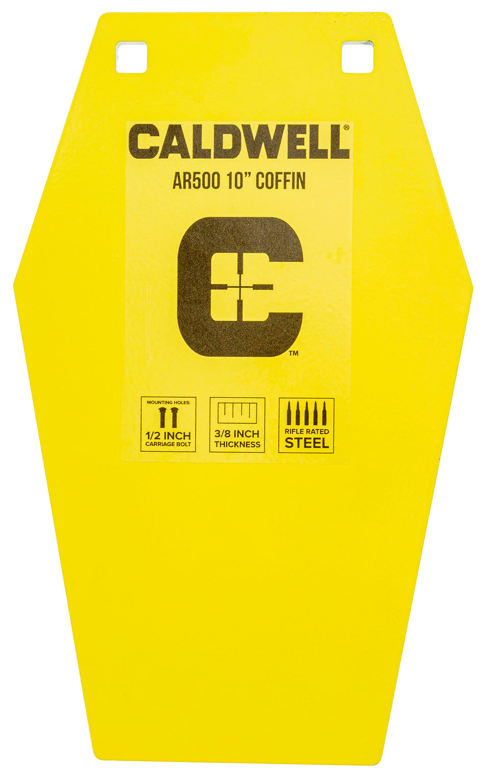 Caldwell AR500 Steel 10 Inch Coffin Shape Hanging Target Yellow Powder Coat