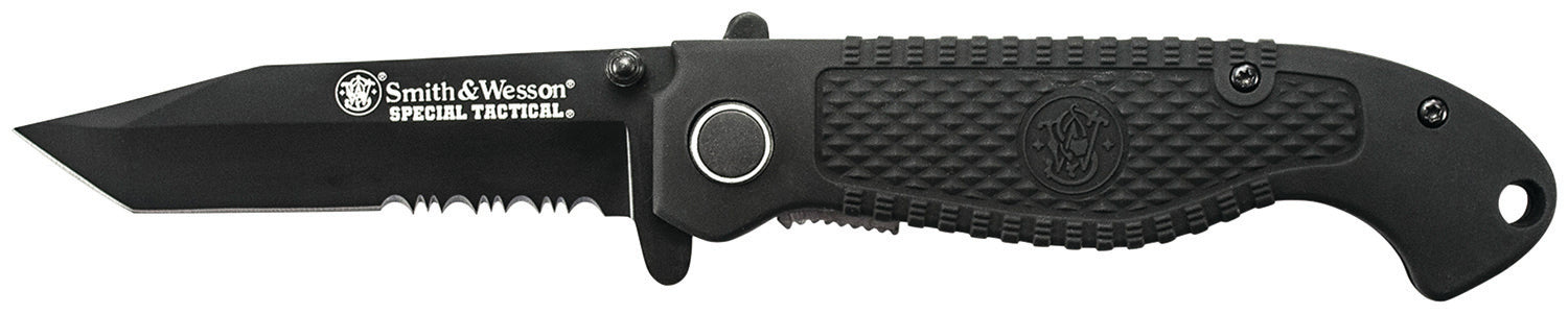 Smith & Wesson CKTACBSCP Special Tactical 3.50" Folding Part Serrated SS Blade, 4.60" Black Handle