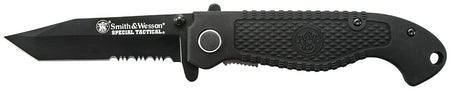 Smith & Wesson CKTACBSCP Special Tactical 3.50" Folding Part Serrated SS Blade, 4.60" Black Handle