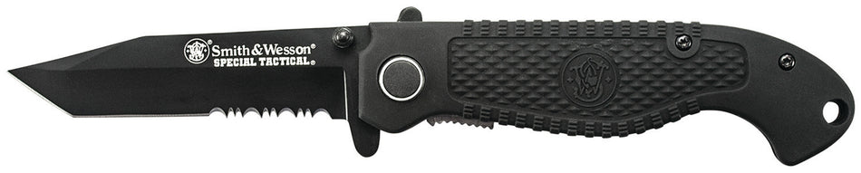 Smith & Wesson CKTACBSCP Special Tactical 3.50" Folding Part Serrated SS Blade, 4.60" Black Handle