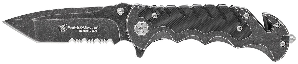 Smith & Wesson Border Guard SWBG10SCP Folding Knife 3.50" Partially Serrated SS Blade Aluminum G10 Handle Glass Breaker