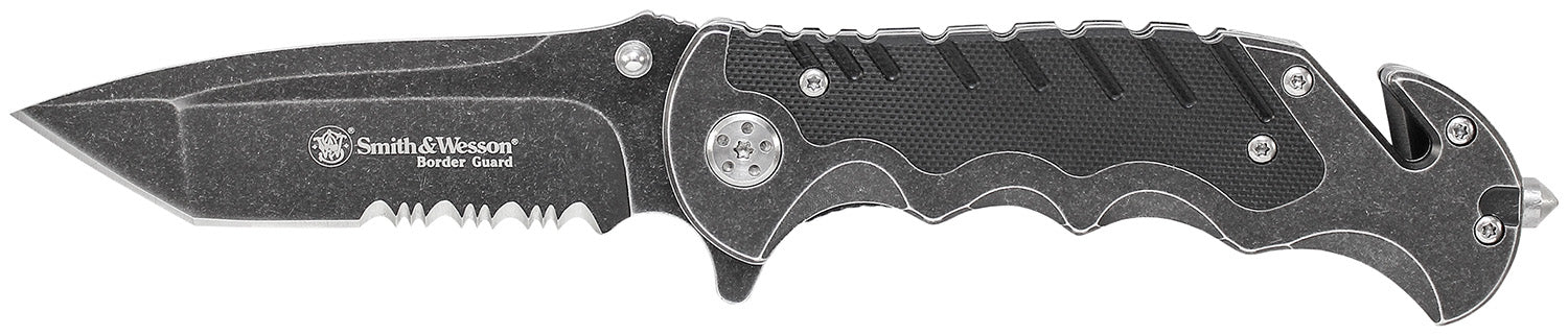 Smith & Wesson Border Guard SWBG10SCP Folding Knife 3.50" Partially Serrated SS Blade Aluminum G10 Handle Glass Breaker