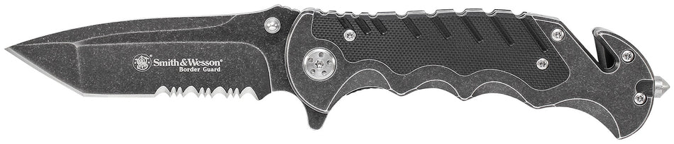 Smith & Wesson Border Guard SWBG10SCP Folding Knife 3.50" Partially Serrated SS Blade Aluminum G10 Handle Glass Breaker
